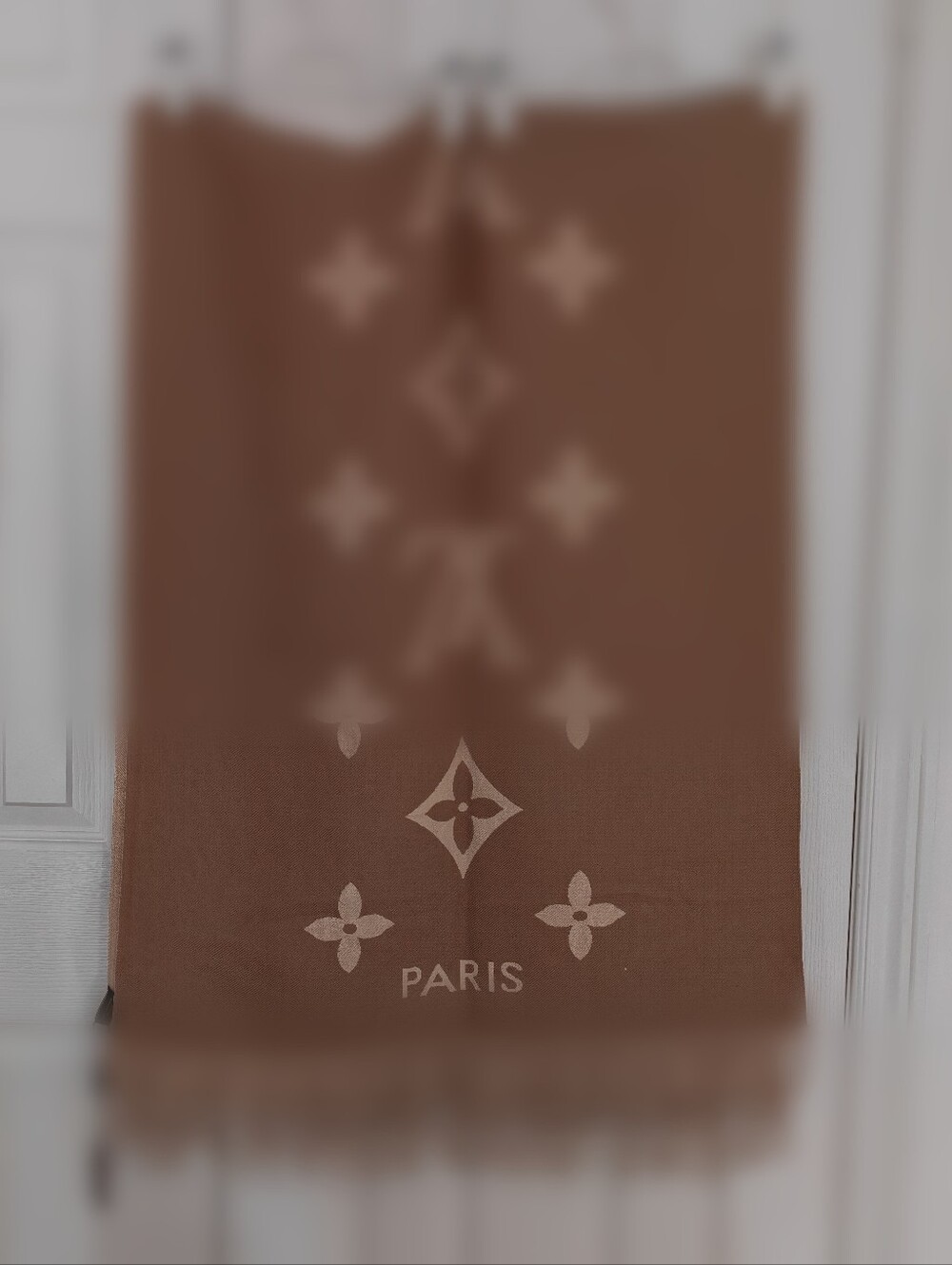 Louis Vuitton Monogram Shawl in Beige & Brown with Fringe - Picture 3 of 5